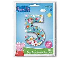 Peppa Pig mėlynas folijos balionas numeris 5 66 cm