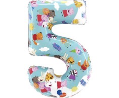 Peppa Pig mėlynas folijos balionas numeris 5 66 cm