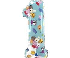 Peppa Pig mėlynas numeris 1 folijos balionas 66 cm