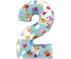 Peppa Pig mėlynas skaičius 2 folijos balionas 66 cm