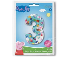 Peppa Pig mėlynas skaičius 3 folijos balionas 66 cm
