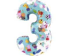 Peppa Pig mėlynas skaičius 3 folijos balionas 66 cm
