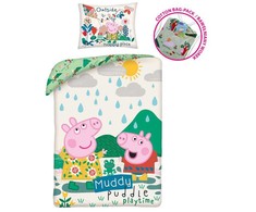 Patalynė bawełniana 140x200 Świnka Peppa žalia PE-3240BL poszewka 70x90 + maišelis bawełniany Halantex