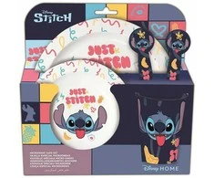 „Disney Stitch“ – 5 dalių mikrobangų krosnelei tinkamų indų rinkinys iš „Palms“ kolekcijos (lėkštė, dubuo, puodelis, šakutė, arbatinis šaukštelis)