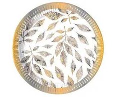 Pilkos Popierinės Lėkštės, Gėlės, Šakos, Lapai, 8 Vnt., 20 cm