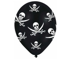 Pirato „Jolly Roger“ balionai, 6 vnt. pakuotėje, 11 colių (27,5 cm)