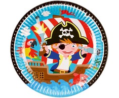 Piratų kavalieriaus popierinės lėkštės, 8 vnt., 23 cm