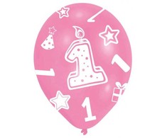 Pirmojo gimtadienio rožinis balionas, 6 dalių, 11 colių (27,5 cm)