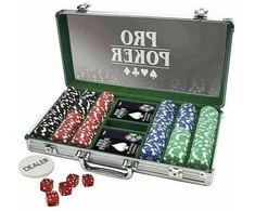 GOODS+GADGETS pokerio rinkinys su lagaminu, 300 žetonų, komplektas su kortomis, kauliukais ir krupjė mygtuku, juodas