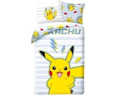 Patalynė bawełniana 140x200 Pokemon mėlyna geltona pasy poszewka 65x65 H2