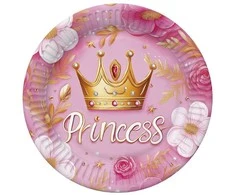 Princesės karūnos princesės popierinių lėkščių rinkinys, 8 vnt., 18 cm