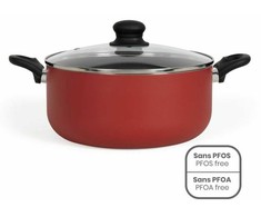Puodas su stiklo dangčiu Livoo MEP151R Premier Chef, 28 cm, aliuminis, neprisvylanti danga, raudonas