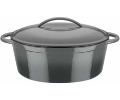 Bez Marki Solid cast iron casserole dish - GSW - GRAY SHADOW - 33 x 25 cm - Oval - Induction - Gray