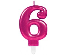 Rožinė skaičių žvakė Rožinė skaičių žvakė 6 torto formos žvakė