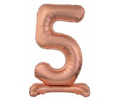 Rožinio aukso spalvos folijos balionas „5“, 74 cm