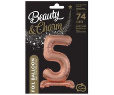 Rožinio aukso spalvos folijos balionas „5“, 74 cm