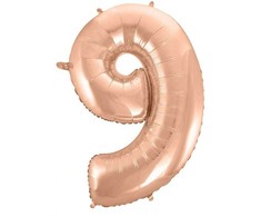 GoDan Balon foliowy "9" rožinė-auksinė 92cm
