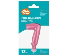 GoDan Balon 13cm foliowy na patyku "7" rožinė