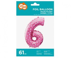 GoDan Number 6 folijos balionas, rožinis su širdelėmis, 61 cm