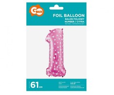 Rožinis skaičius su širdelėmis, rožinis folijos balionas „1“, 61 cm