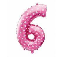 GoDan Number 6 folijos balionas, rožinis su širdelėmis, 61 cm