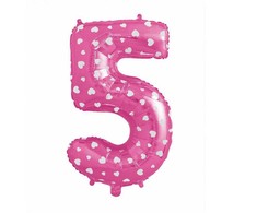 GoDan Balon foliowy Cyfra5 róż/serca 61cm HS-C26R5 05926