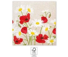 Servetėlės „Gėlės ir ramunėlės“ su aguonomis, 20 vnt., 33x33 cm, FSC