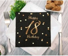 „GoDan“ servetėlės „Happy 18 Birthday“ juodos 33x33cm 20 vnt.