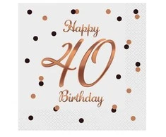 GoDan B &amp; C Happy 40 Gimtadienis balta 33x33cm 20vnt.