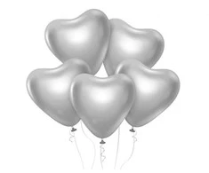 GoDan Latex Balloons Hearts Platinum Sidabrinis - 30 cm - 6 vnt