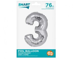 GoDan Folinis balionas skaičius “3” sidabro spalvos