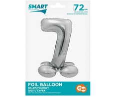Sidabrinis folijos balionas su skaičiumi 7 su pagrindu, 72 cm