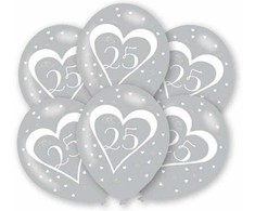 Sidabrinis jubiliejinis 25-ojo gimtadienio balionas, 6 vnt. balionų, 11 colių (27,5 cm)