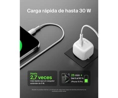 Belkin USB-C PD 30W, mažas, baltas + USB-C kabelis