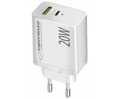 Esperanza EZC105W mains charger 20W Baltas