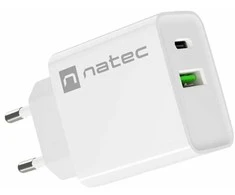 NATEC USB įkroviklis Ribera USB-A+USB-C Maitinimas 20W baltas