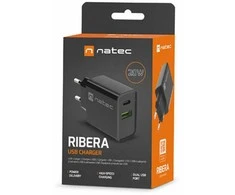 NATEC USB įkroviklis Ribera USB-A+USB-C Maitinimo tiekimas 20W juodas