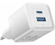 Vention Sieninis įkroviklis, ventiliacija, FEQW0-EU, USB-C + USB-A, 30W/30W, GaN (balta)