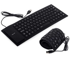 Silikoninė USB klaviatūra, juoda, 35,5x13,5 cm
