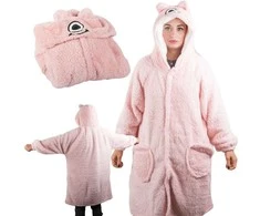 Šiltas oversize XL pledas su gobtuvu, rožinė