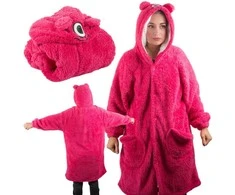 Minkštas ir šiltas oversize pledas su gobtuvu, tamsiai rožinis