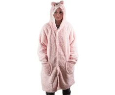 Šiltas oversize XL pledas su gobtuvu, rožinė