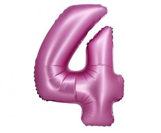 Skaičiaus atlasinės rožinės spalvos, rožinis folijos balionas „4“, 76 cm