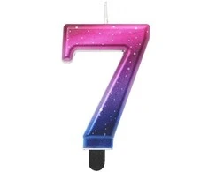 Skaičiaus „Naktinis dangus“ metalinė spalvinga žvakė „7“, gimtadienio žvakė