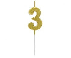 Gimtadienio žvakė numeris 3 metalinė auksinė Party GODAN BH-SPZ3