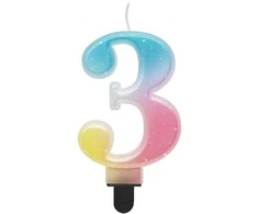 Skaičių pastelinių ombre spalvų žvakė „3“, gimtadienio torto žvakė