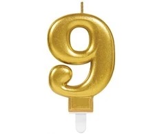 AMSCAN žvakė su auksiniu numeriu 9 - 9 universali