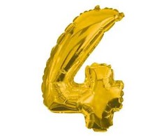 Skaičius auksinis, auksinis mini skaičius 4 folijos balionas 33 cm