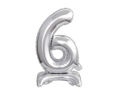 Skaičius B&amp;C Sidabrinis Sidabrinis mini folijos balionas su skaičiumi 6 38 cm