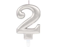 AMSCAN numerio žvakė 2 Putojanti šventės su sidabriniu laikikliu 9,3 cm 9903690